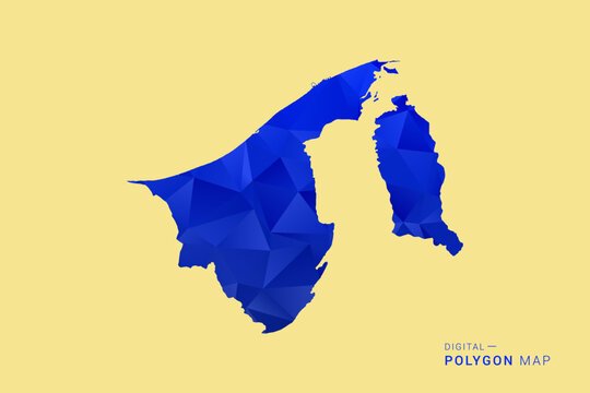 Brunei Map - Low poly polygon map in deep blue gradient on soft beige background, modern minimal geometric design, clean abstract vector illustration with faceted triangulated style.