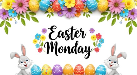 Easter monday celebration with easter eggs and bunny