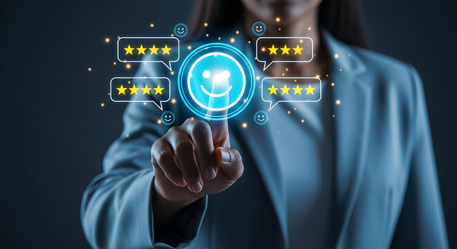 Customer Satisfaction and Feedback System with Star Ratings and Happy Face Icon