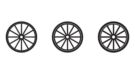 Fototapeta premium Set of three identical wagon wheel icons in black color on white background for design and illustration purposes simple and classic