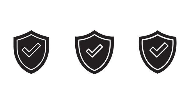 Shield icons with checkmarks  security symbols  protection signs  safety logos