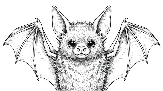 A cute illustration of a bat with big eyes and wings spread out