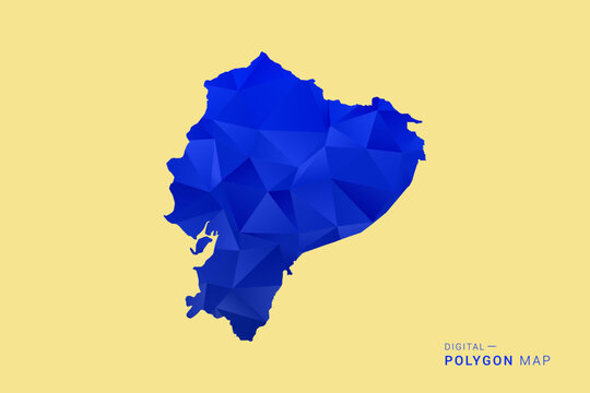 Ecuador Map - Low poly polygon map in deep blue gradient on soft beige background, modern minimal geometric design, clean abstract vector illustration with faceted triangulated style.