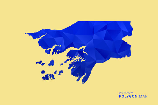 Guinea-Bissau Map - Low poly polygon map in deep blue gradient on soft beige background, modern minimal geometric design, clean abstract vector illustration with faceted triangulated style.