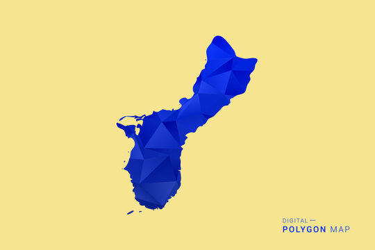 Guam Map - Low poly polygon map in deep blue gradient on soft beige background, modern minimal geometric design, clean abstract vector illustration with faceted triangulated style.