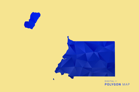 Equatorial Guinea Map - Low poly polygon map in deep blue gradient on soft beige background, modern minimal geometric design, clean abstract vector illustration with faceted triangulated style.