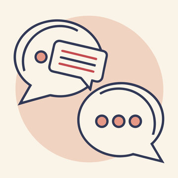 Two chat bubbles illustrating conversation and communication icon modern design simple flat style