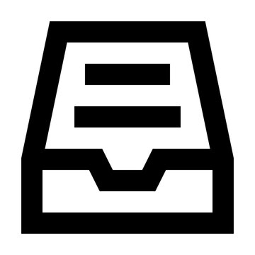 Full inbox icon in sharp bold line style showing stacked mail and documents. Perfect for apps, websites, dashboards, and UI features with minimal black outline for storage, alerts, and communication.