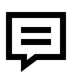 Fototapeta premium Square chat bubble icon with text lines for messages, comments, or feedback. Perfect for apps, websites, and dashboards. Sharp bold line, minimal black outline, modern UI communication design.