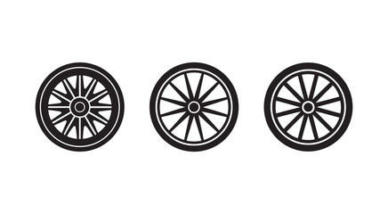 Fototapeta premium Three black and white wagon wheel icons in different angles on white background
