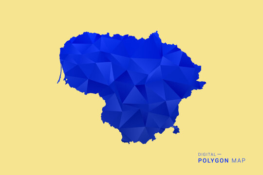 Lithuania Map - Low poly polygon map in deep blue gradient on soft beige background, modern minimal geometric design, clean abstract vector illustration with faceted triangulated style.