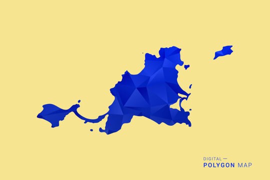 Saint Martin Map - Low poly polygon map in deep blue gradient on soft beige background, modern minimal geometric design, clean abstract vector illustration with faceted triangulated style.
