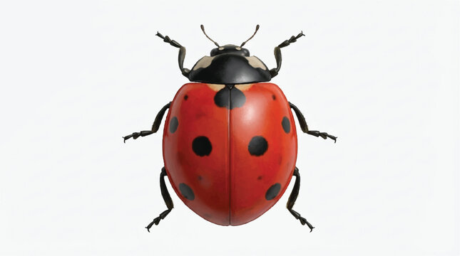 Red ladybug with black spots isolated on white background