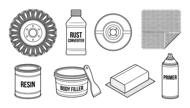 Car body repair and paint materials set brush wheel rust converter resin body filler primer