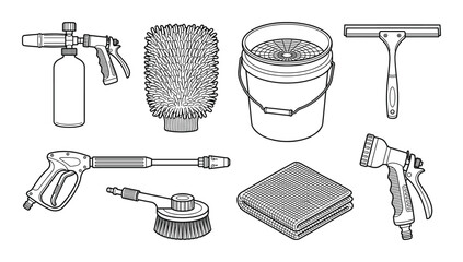 Car washing equipment collection includes foam cannon pressure washer wand wash mitt bucket and cloth © GoDesigner