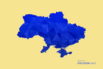 Fototapeta premium Ukraine Map - Low poly polygon map in deep blue gradient on soft beige background, modern minimal geometric design, clean abstract vector illustration with faceted triangulated style.
