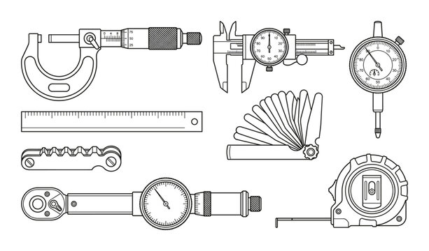 Measuring instruments set micrometer caliper ruler feeler gauge dial indicator tape measure