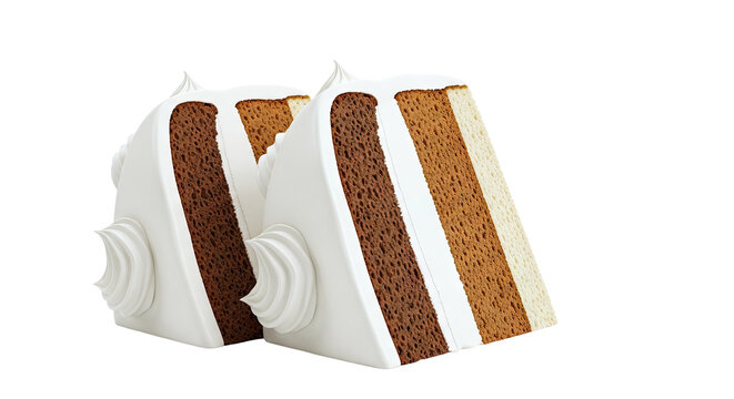 Slices of Triple Chocolate Layer Cake with White Frosting and Swirls