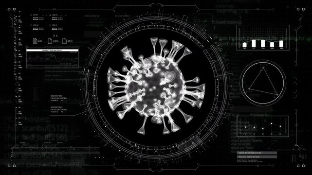 Rotating Virus HUD Overlay with Data Visualization for Sci-Fi Projects