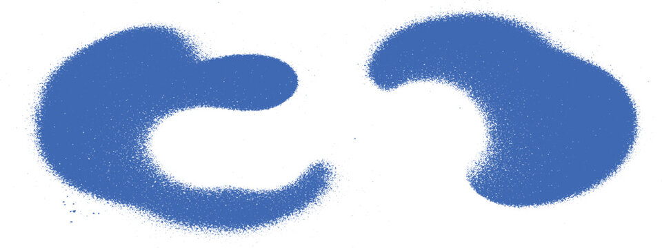 Two abstract blue fuzzy organic shapes on a white background, amoeba like forms, soft edge graphic elements, background element