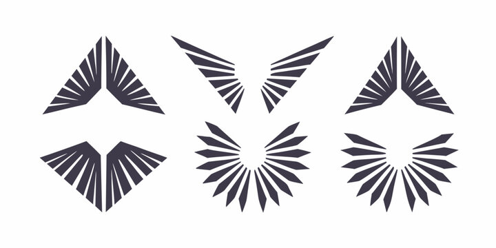 Abstract geometric designs resembling wings arranged in a grid pattern