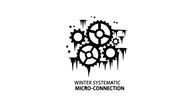 Interlocking gears are encased in ice and snow, suggesting a frozen mechanism or a challenging industrial process that requires systematic micro-connections to function.