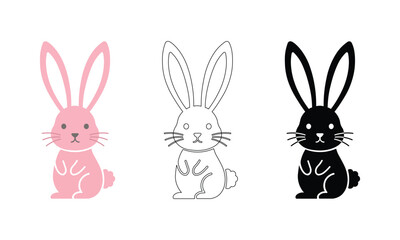 Obraz premium Cute bunny illustrations in pink white and black colors simple line art vector icons for easter pet and animal design