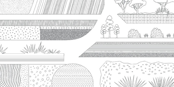 Stylized cross section of earth layers with vegetation and abstract patterns soil
