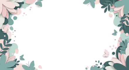 Fototapeta premium Abstract Floral Border with Butterflies - Soft Pastel Colors