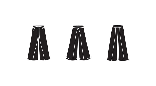 Three black pants with white lines  different styles  fashion illustration