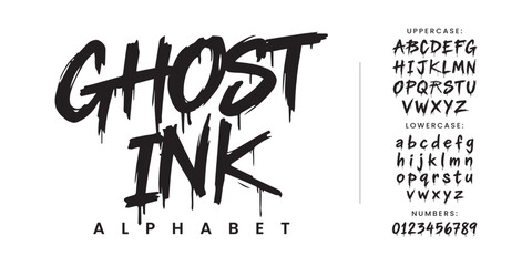 Ghost Ink dripping horror font with liquid ink splash and creepy blood style for halloween mystery movie poster © happy