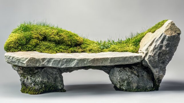 stone garden bench with moss growing .