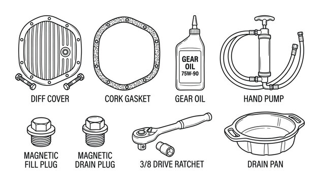 Automotive car maintenance service outline icons set, gear oil change vector illustration