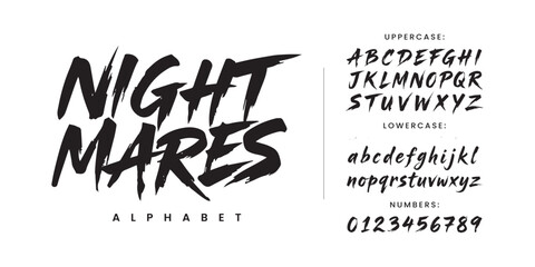 Night Mares scary horror brush font with sharp strokes and spooky handwritten style for halloween party flyer design © happy