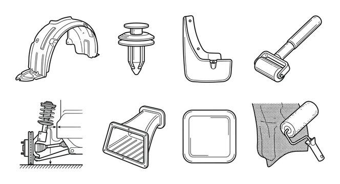 Car fender liner clip mud flap seat bracket air intake sound deadening material roller application