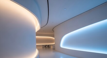 Fototapeta premium Futuristic Interior Design with Curved Walls and Ambient Lighting.