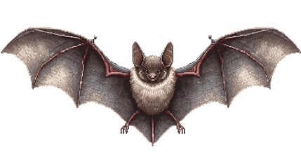 Fototapeta premium Spooky Bat Pixel Art Illustration With Spread Wings White Background