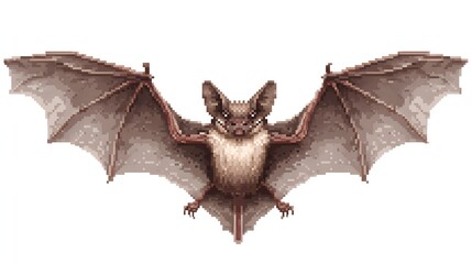 Obraz premium Spooky Bat Pixel Art Illustration With Spread Wings White Background
