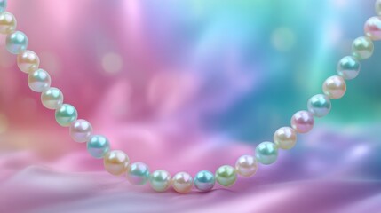 Fototapeta premium Elegant String of Iridescent Pearls with Soft Pastel Background for Jewelry and Fashion Inspiration
