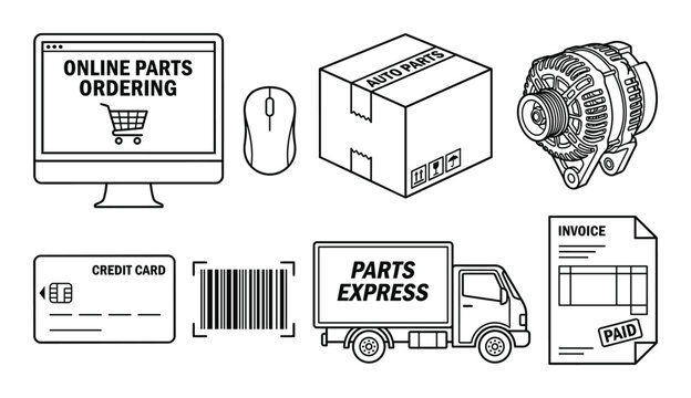 Online auto parts ordering illustration for e-commerce and delivery services