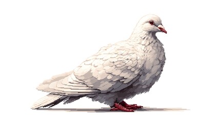 Fototapeta premium Highly Detailed White Pigeon Bird Pixel Art On White Background