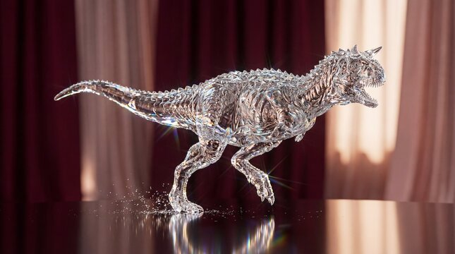 Dynamic Crystal Carnotaurus Sculpture sprinting with Bull Horns