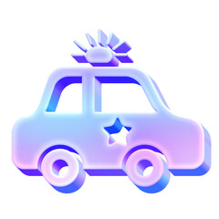 3D Glossy Y2K Holographic Police Car Icon - Gradient Pastel Patrol Vehicle Safety © maynie