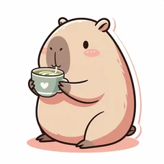 Cute capybara sticker drinking matcha latte © connieguanzi.ph