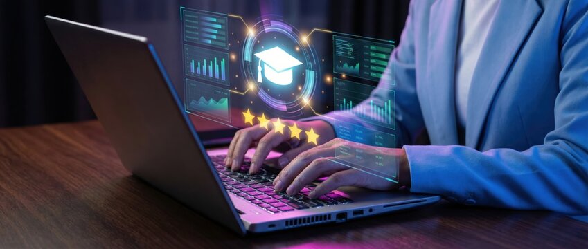 Digital learning experience online education platform interactive content virtual environment close-up view enhancing knowledge and skills with technology