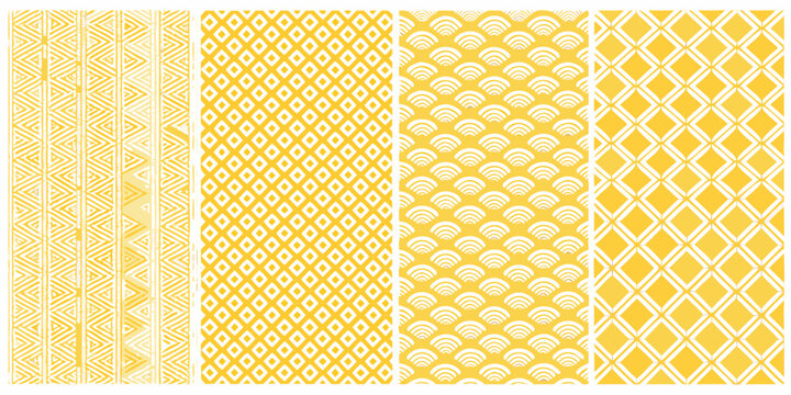 A series of four yellow geometric patterns arranged vertically