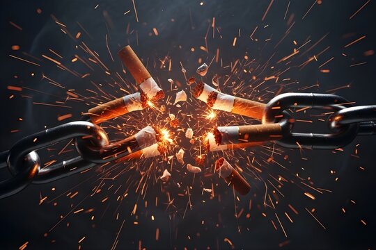 Breaking Cigarette Chain with Sparks &ndash; Stop Smoking, Addiction Freedom Concept, Tobacco Awareness, Quit Smoking Symbol