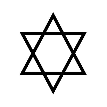 Black geometric symbol, a six-pointed star, isolated on a white backdrop