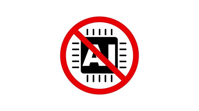 No AI technology allowed sign. Anti AI symbol, no ai sign, no to artificial intelligence. indicating prohibition or warning against AI. 4k video animation