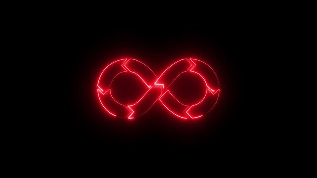 Glowing neon devops icon isolated on black background. HD Video motion graphic animation.